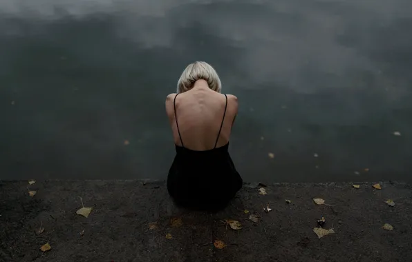 Autumn, leaves, girl, back, Juliana Naidenova