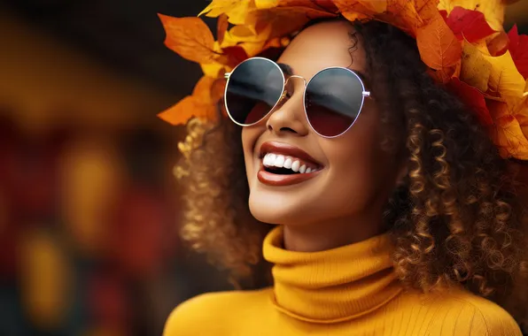 Autumn, look, girl, yellow, pose, smile, Park, foliage