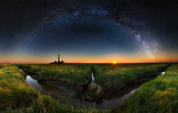 Picture the sky, stars, night, lighthouse, the evening, the milky way