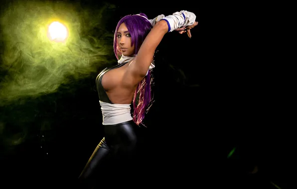 Light, smoke, latex, outfit, belt, image, cosplay, purple hair