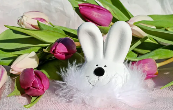 White, flowers, smile, holiday, toy, bouquet, spring, feathers