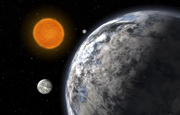 Picture stars, yellow, planet, satellite