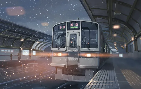 Snow, Japan, train, station, 5 centimeters per second