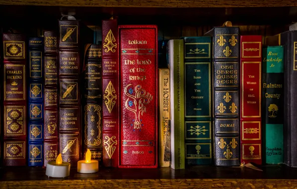 Picture candles, book, shelves