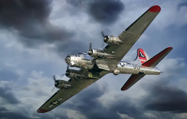 Picture the plane, fortress, bomber, American, Boeing, heavy, B-17, WW2.