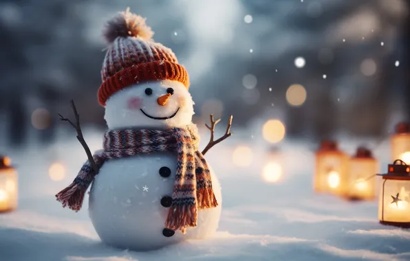 Winter, snow, decoration, Christmas, New year, snowman, happy, Christmas