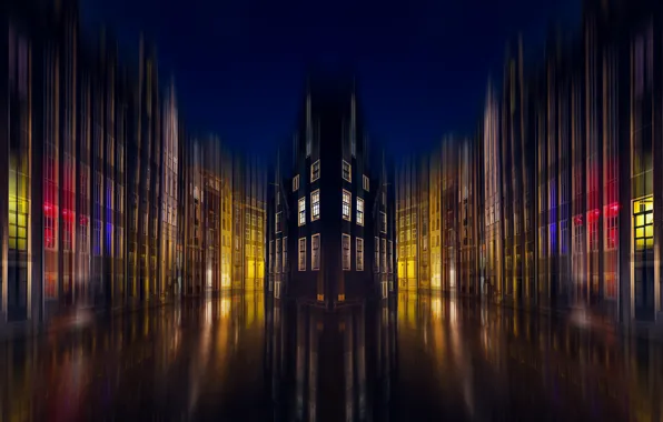 Night, lights, home, Amsterdam, channel, Netherlands