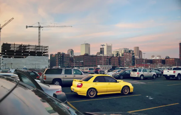 Subaru, yellow, impreza, sti, boston