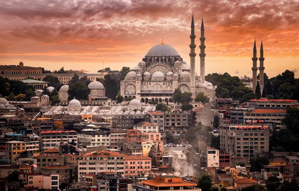 Sunset, building, home, mosque, Istanbul, The Mosque Of Sultan Ahmet, Turkey, Istanbul