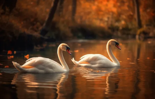 Birds, nature, lake, pond, shore, Swan, white, swans