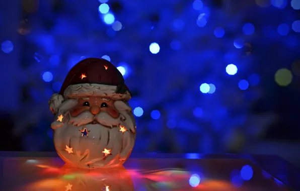 Picture toy, candle, New Year, Christmas, Santa Claus, Christmas, holidays, bokeh
