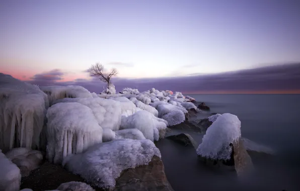 Picture ice, winter, sea, sunset