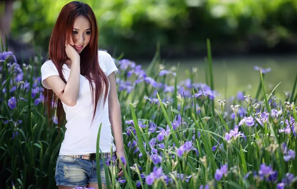 Girl, flowers, mood, Asian