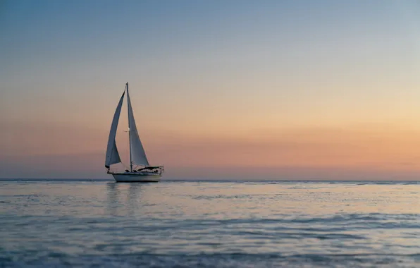 Picture sea, sunset, yacht, horizon