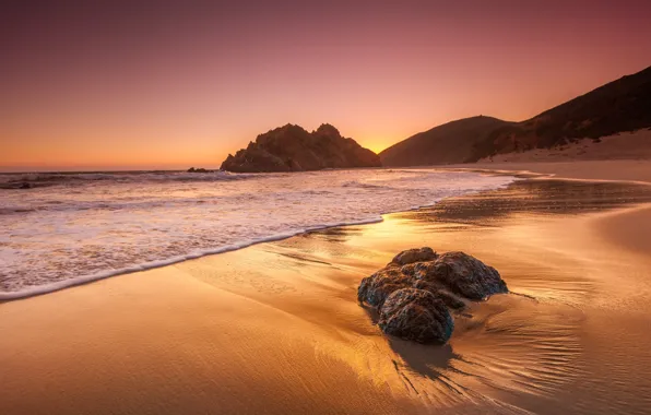 Beach, landscape, the ocean, dawn, CA