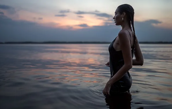 Sea, sunset, model, Vika, Vladimir Tomarov