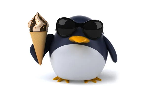 Penguin, character, funny, ice cream, pinguin