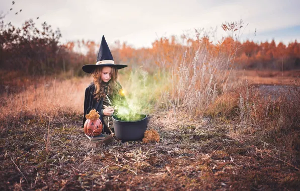 Autumn, girl, Halloween, witch, potion