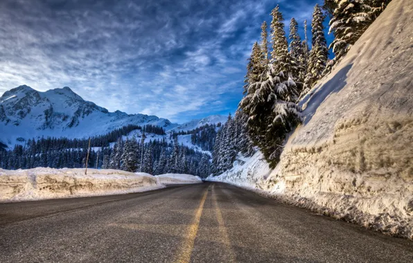 Winter, road, snow, landscape