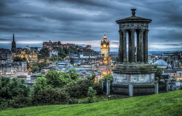 Picture trees, hills, home, the evening, Scotland, hdr, gazebo, Edinburgh