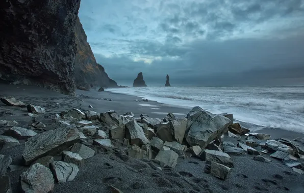 Sea, rock, stones, Iceland