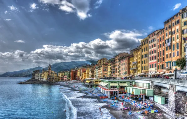 Sea, beach, clouds, landscape, mountains, coast, HDR, home