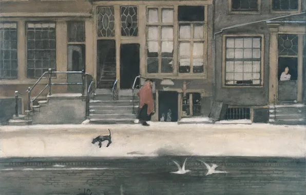 Picture figure, watercolor, 1919, Willem Witsen, Willem Witsen, Kromboomsloot Channel in Amsterdam
