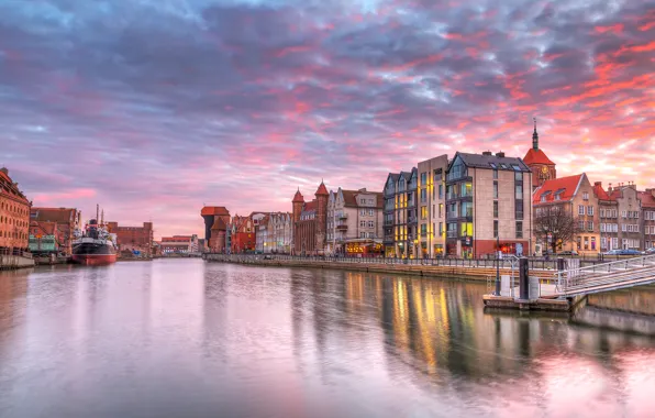 Sunset, home, Poland, channel, the sky, Gdansk