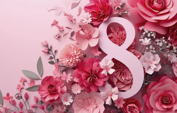 Flowers, holiday, spring, March 8, composition, International women's day, festive background, AI art