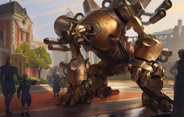 The city, people, street, robot, Legends of Runeterra