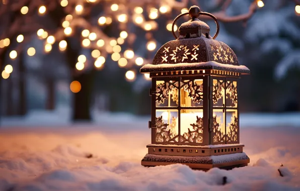 Winter, snow, Christmas, lantern, New year, AI art, neural network