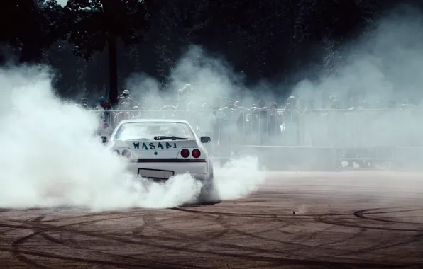 Smoke, drift, cars, skyline, cars, mcg