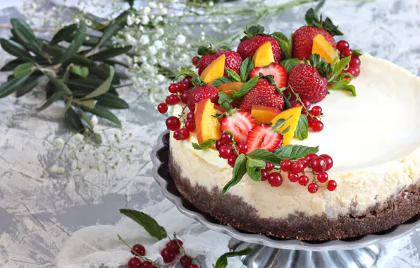 Picture berries, strawberry, cake, currants