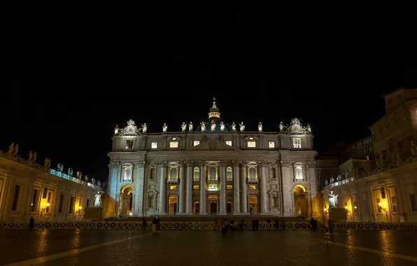 Night, lights, The Vatican, St. Peter's Cathedral, St. Peter's square