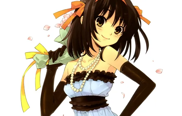 Smile, bouquet, gloves, beads, art, Haruhi Suzumiya, noizi ito