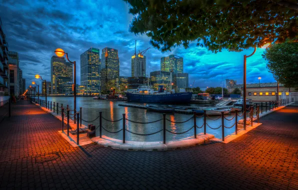 Road, water, the city, street, building, pier, lights, seven