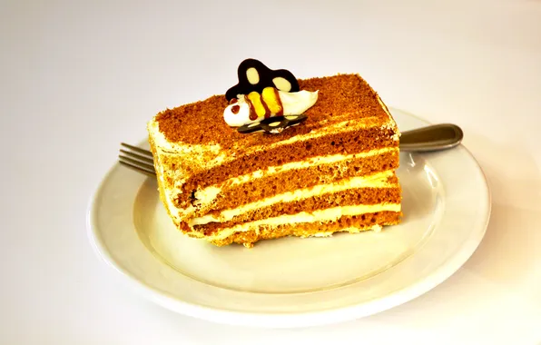 Plate, cake, bee, cake