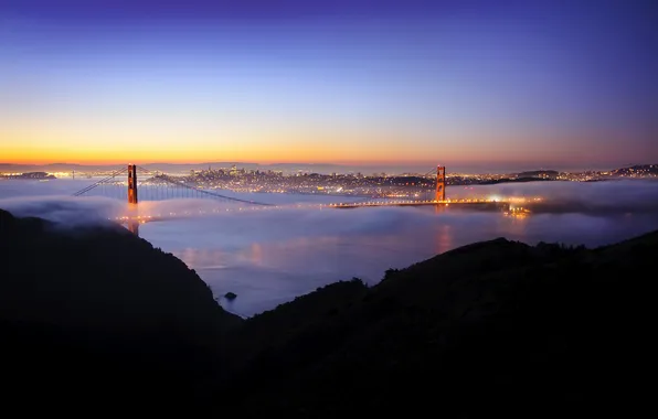 Night, lights, CA, San Francisco, california, Pacific Ocean, Bridge, night