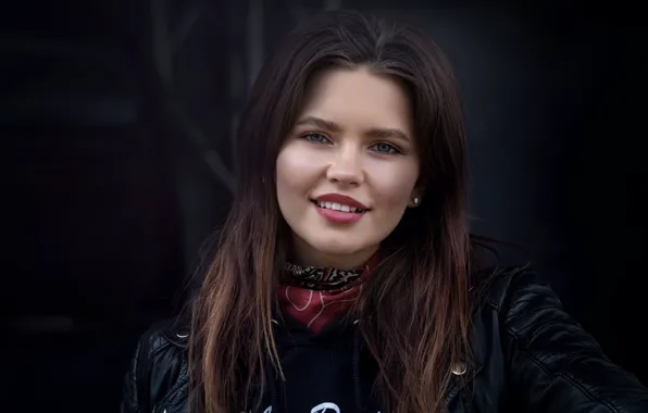 Girl, smile, jacket, brown hair