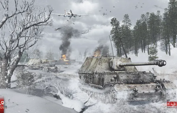 The plane, battle, tank, aircraft, snow, battle, Il-2, tank