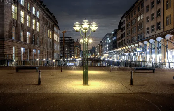 Night, lights, home, Germany, lights, channel, bridges, Hamburg