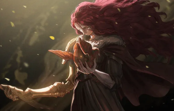 Leaves, girl, helmet, sad, Elden Ring, Malenia, Blade of Miquella, suhebzako