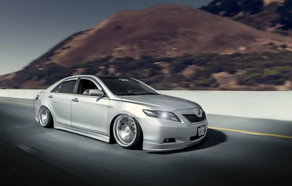 Picture road, speed, silver, Toyota, sedan, Toyota, in motion, Camry