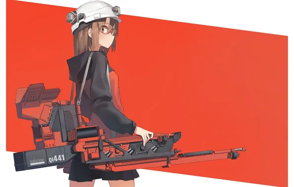 Girl, weapons, anime, art, glasses, helmet, astg