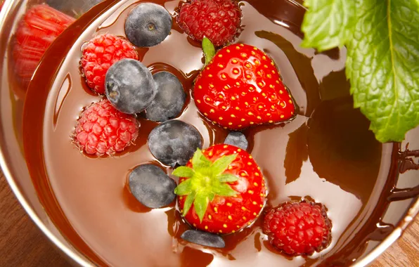 Raspberry, chocolate, blueberries, strawberry, sweets, dessert