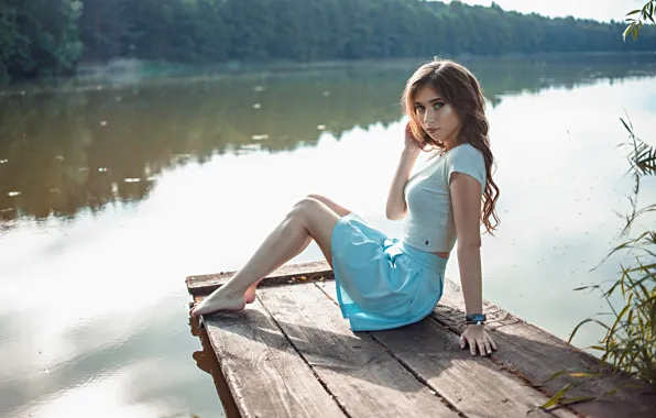 Picture look, water, trees, lake, skirt, Girl, Sasha Rusko, Anna Carpenter