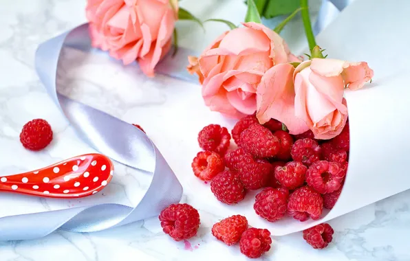 Picture flowers, style, berries, raspberry, roses, tape, still life