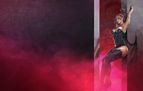Girl, Smoke, Style, Girl, The demon, Fantasy, Beautiful, Succubus