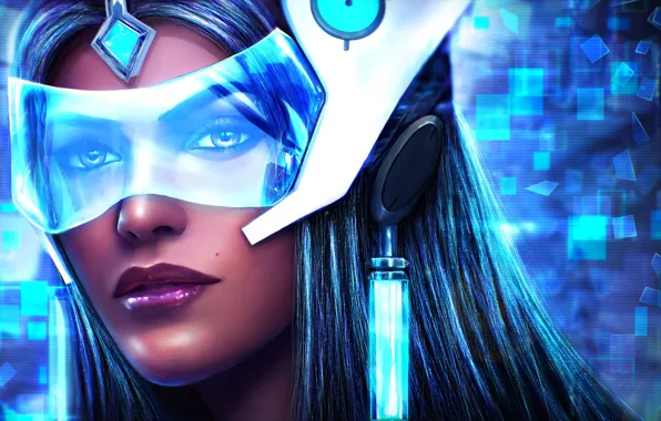 Girl, face, art, beauty, Overwatch, symmetra, Satya Vaswani