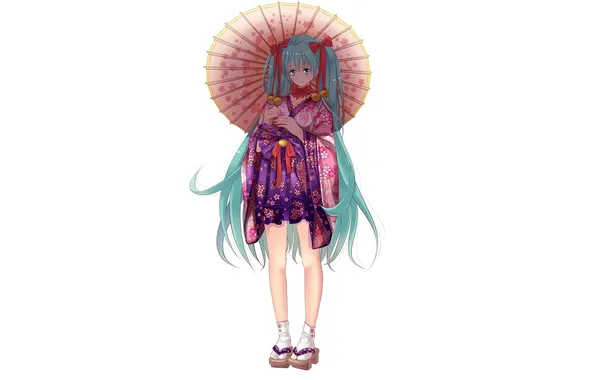 Picture girl, smile, clothing, umbrella, vocaloid, hatsune miku, bells, Vocaloid